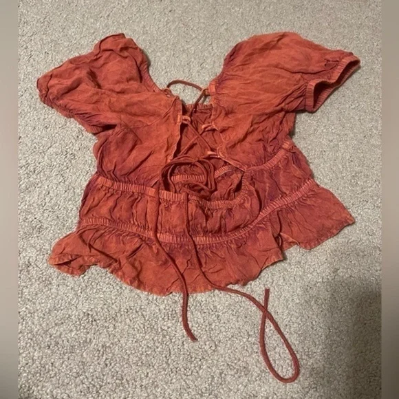 Rebellion Burnt Orange Crop Top with open tie up back Size Small - Picture 6 of 9